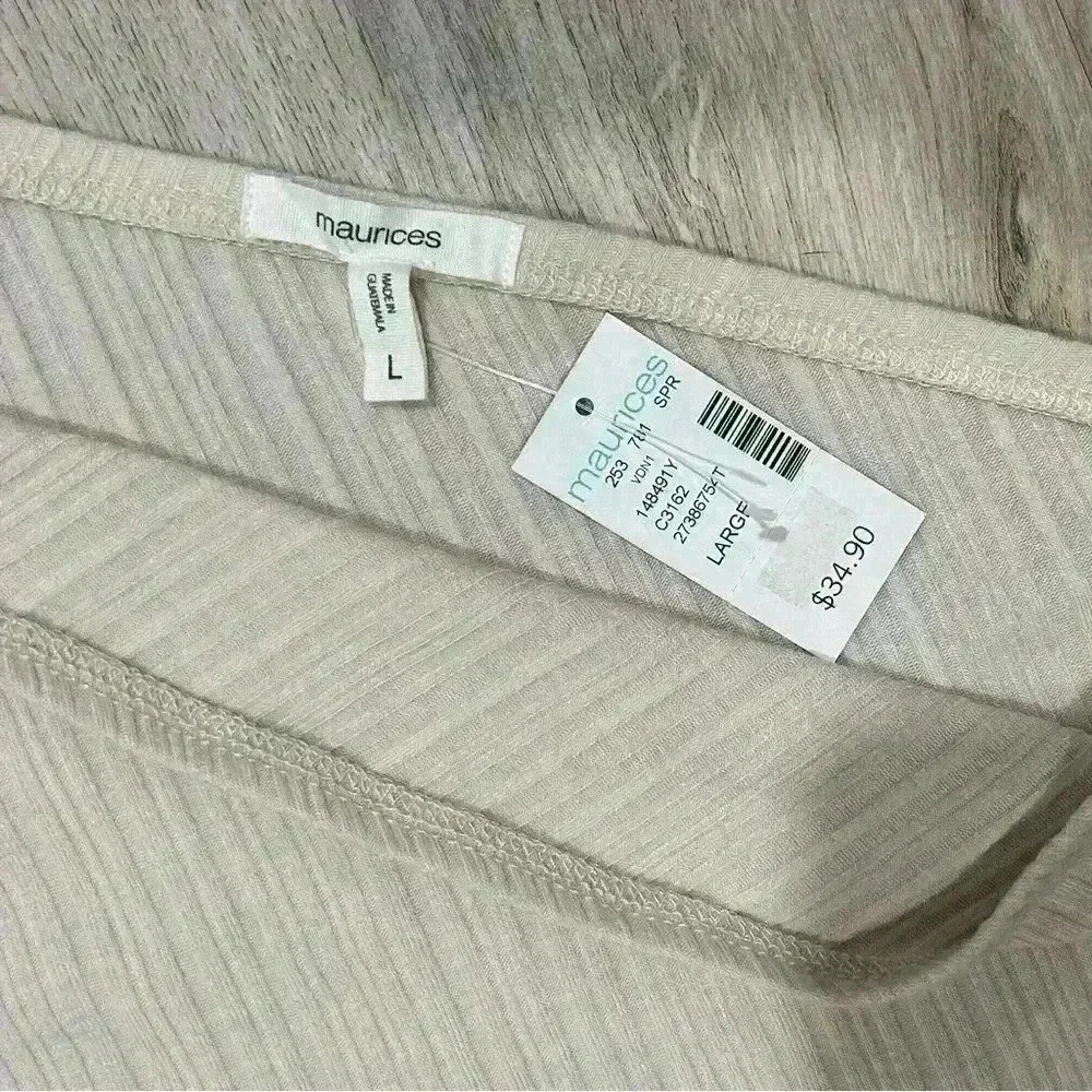 NWT Maurices Beige Tan Asymmetrical Shirt Cold Shoulder Long Sleeve Top Size L - Picture 2 of 7